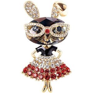 Women's Rhinestone Gold Plated Red Crystal Bunny Animal Brooches Jewellery Gift